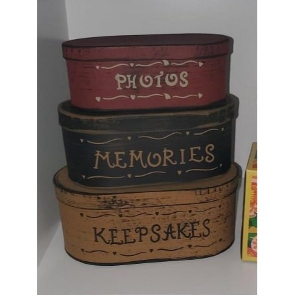 New Primitives Antique Oval Photos, Memories, Keepsakes Cardboard Nesting Boxes